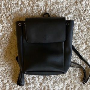 Black faux vegan leather backpack